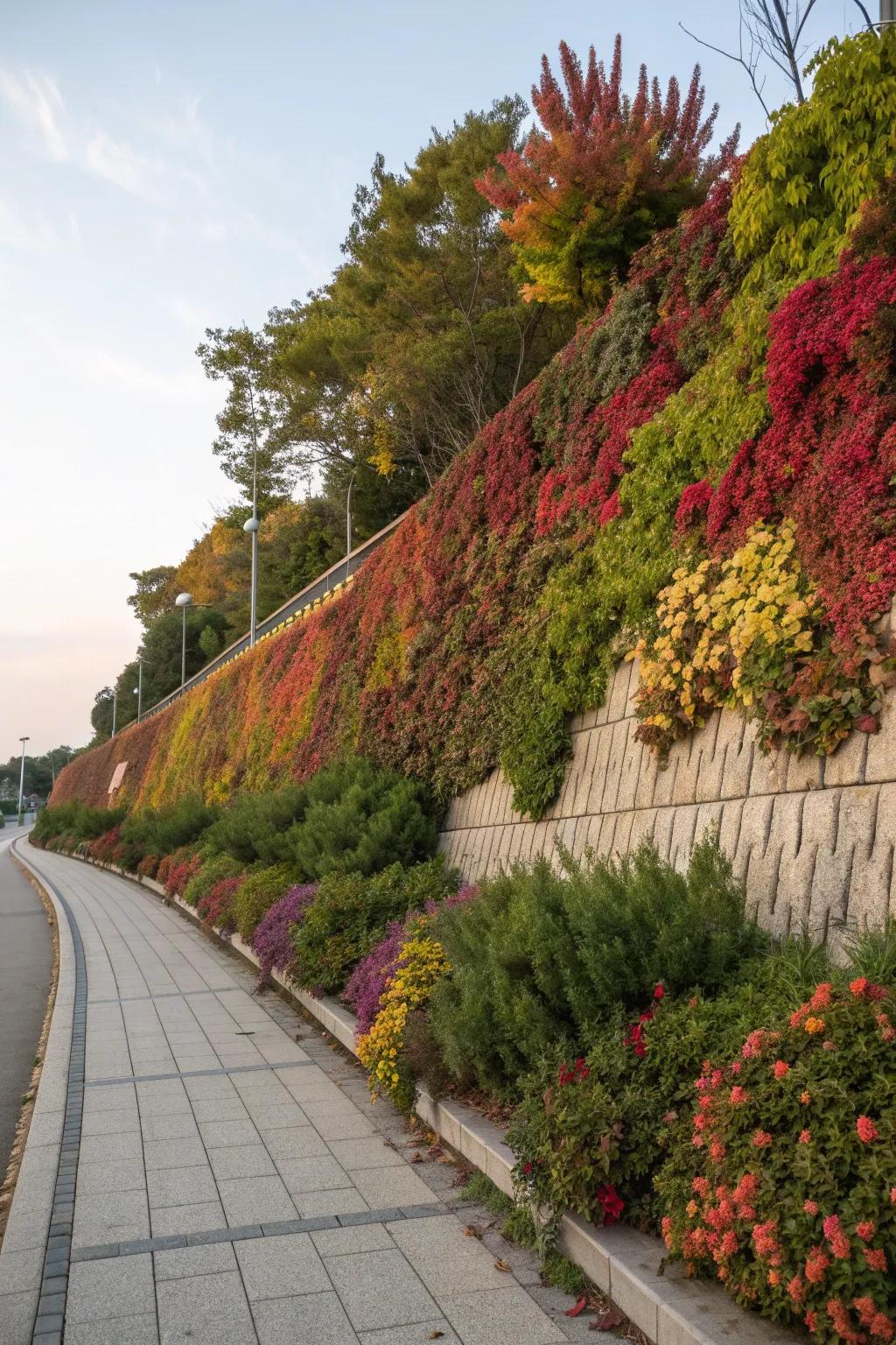 A retaining wall planter designed to offer seasonal color and interest.