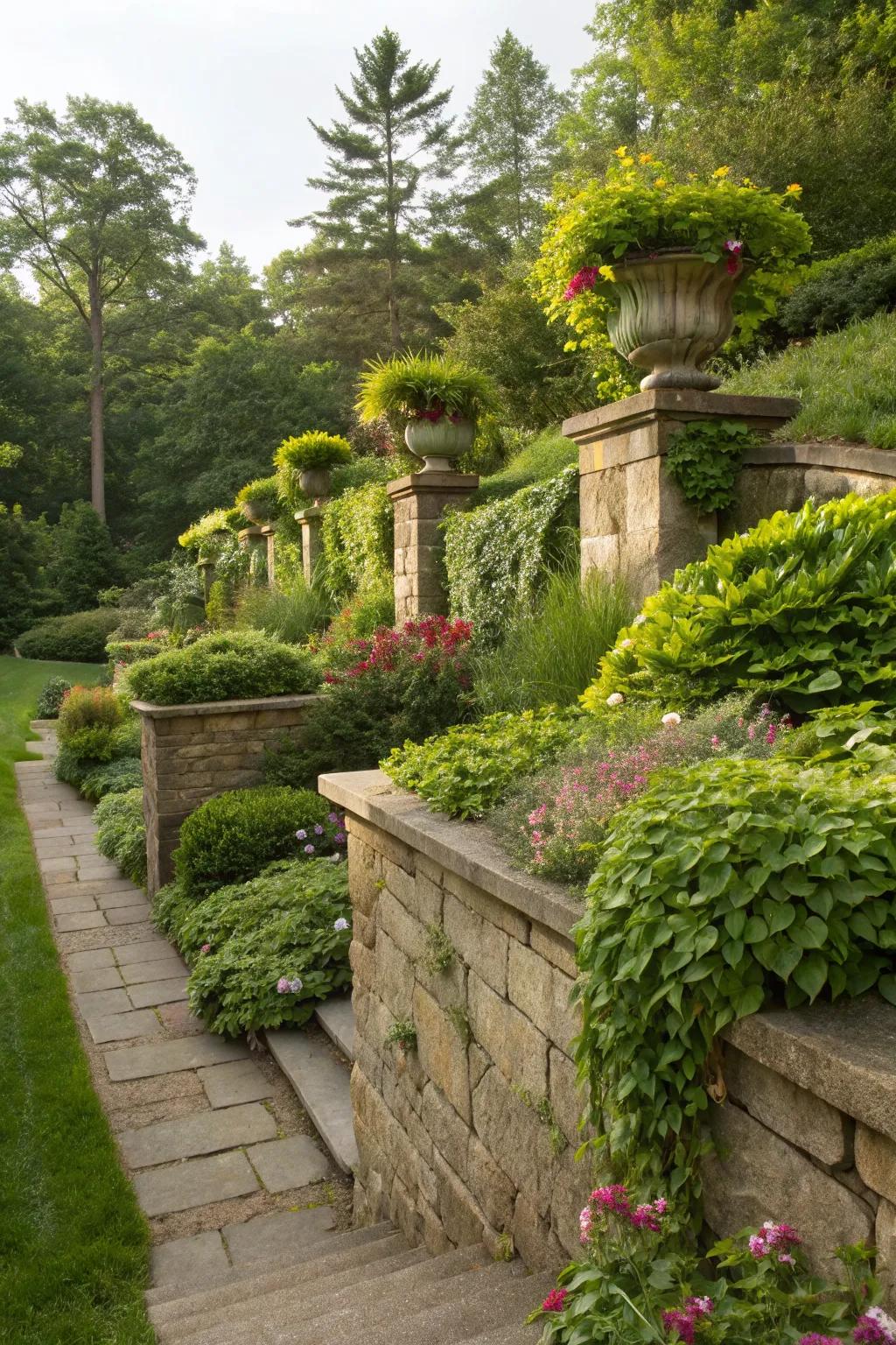 Planter caps integrate lush greenery directly into walls.