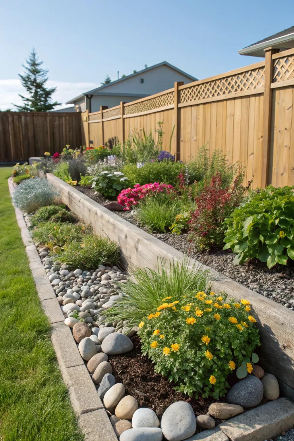 River rocks create neat and stylish edges for garden beds.