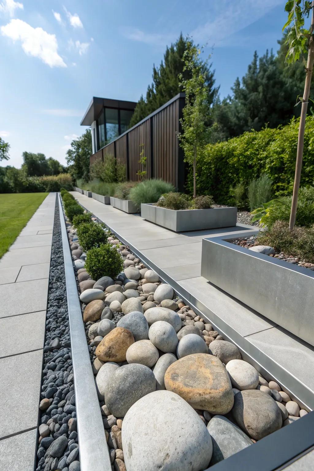 Industrial chic with rock and metal edging