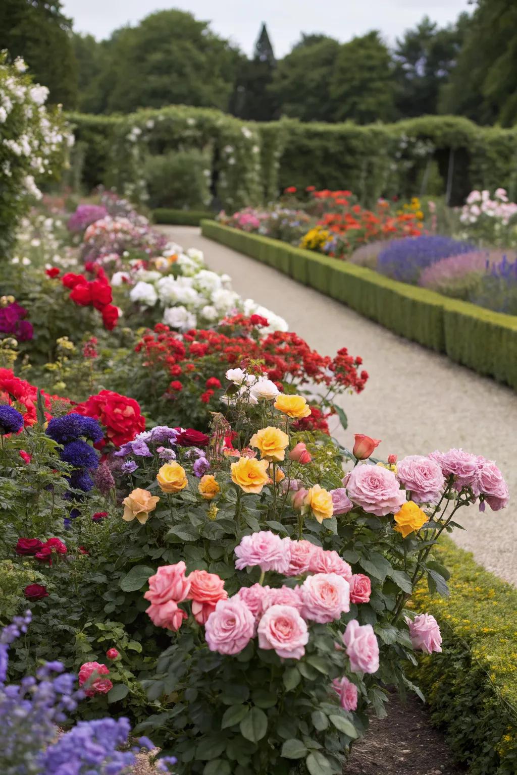 A colorful garden display bursting with life and color.