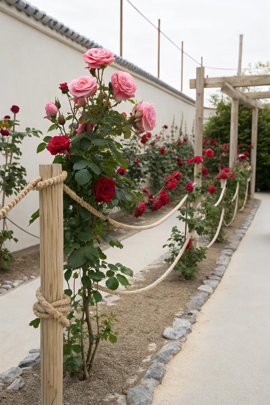 Minimalist rope supports offering a unique rose solution.