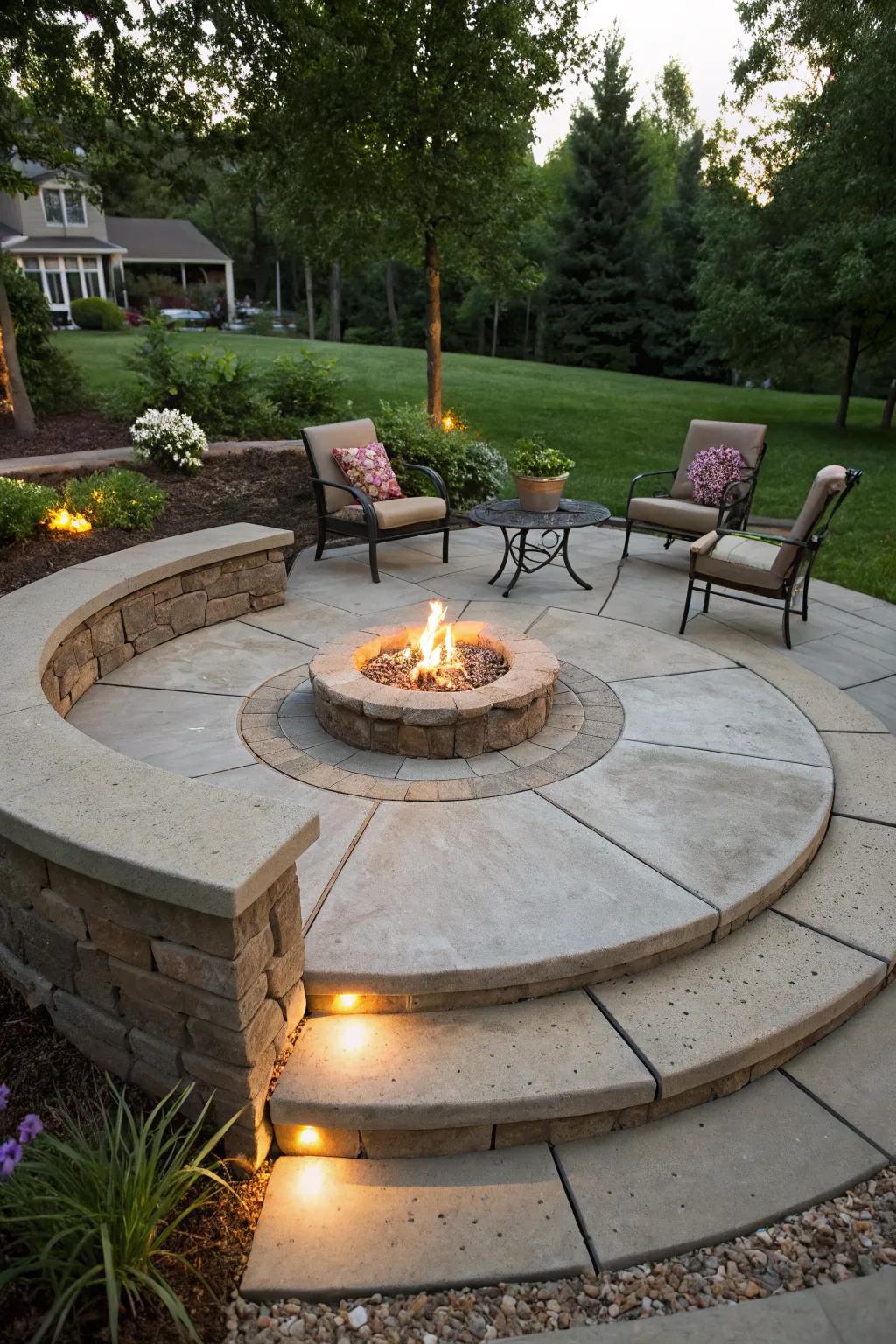 Multi-level design adds dimension and versatility to the patio.