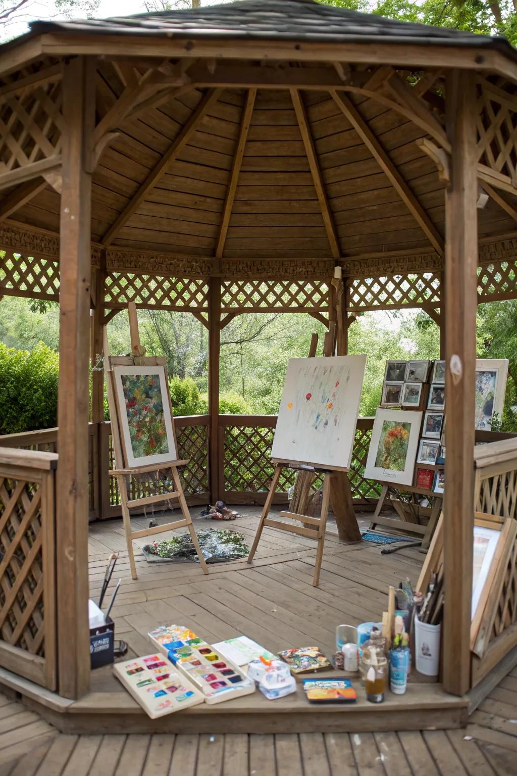A round gazebo serving as an inspiring art studio.