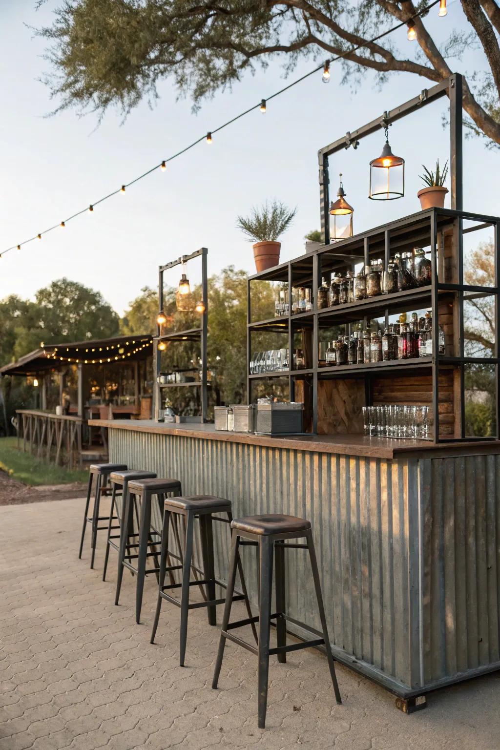 Industrial meets rustic with metal accents at this charming bar.