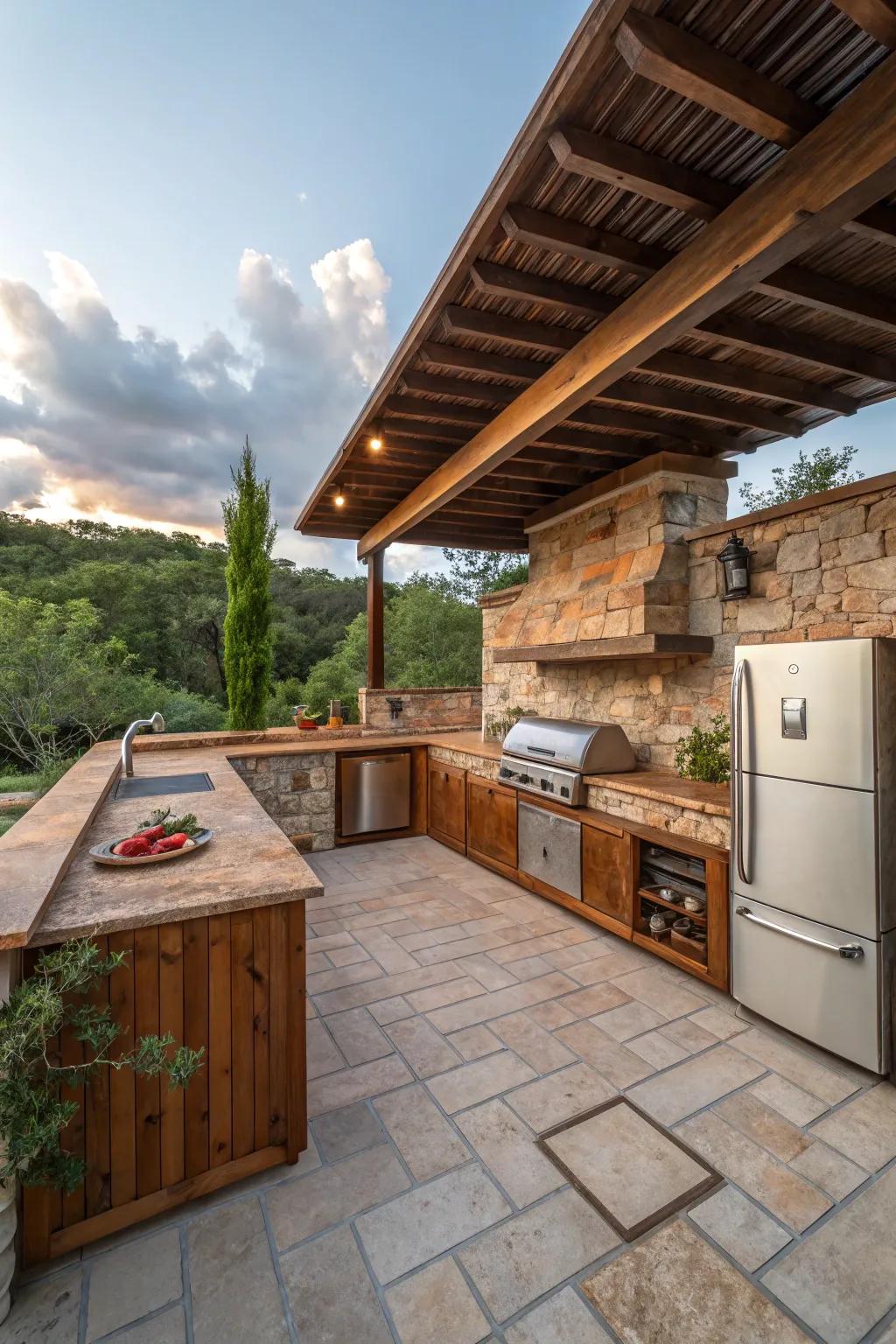 An L-shaped layout maximizes functionality and space.