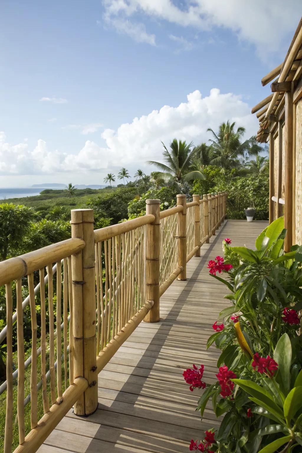 Bamboo balusters bring a tropical rustic vibe to your outdoor space.
