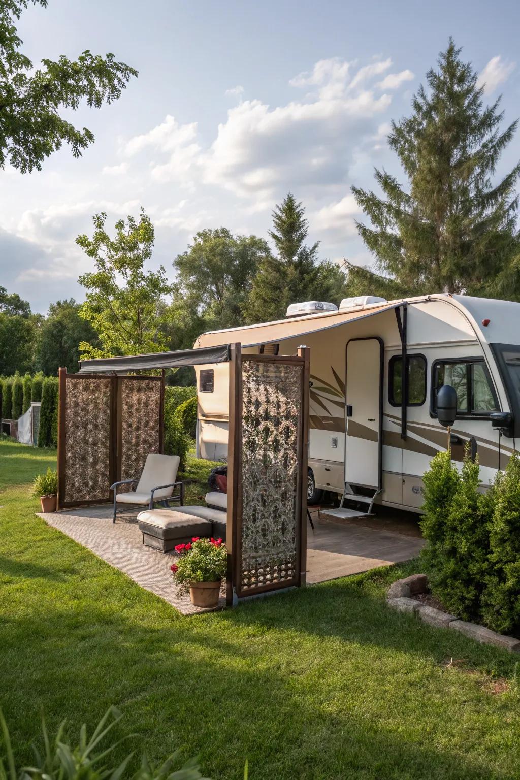 Privacy screens offer a secluded and cozy atmosphere.