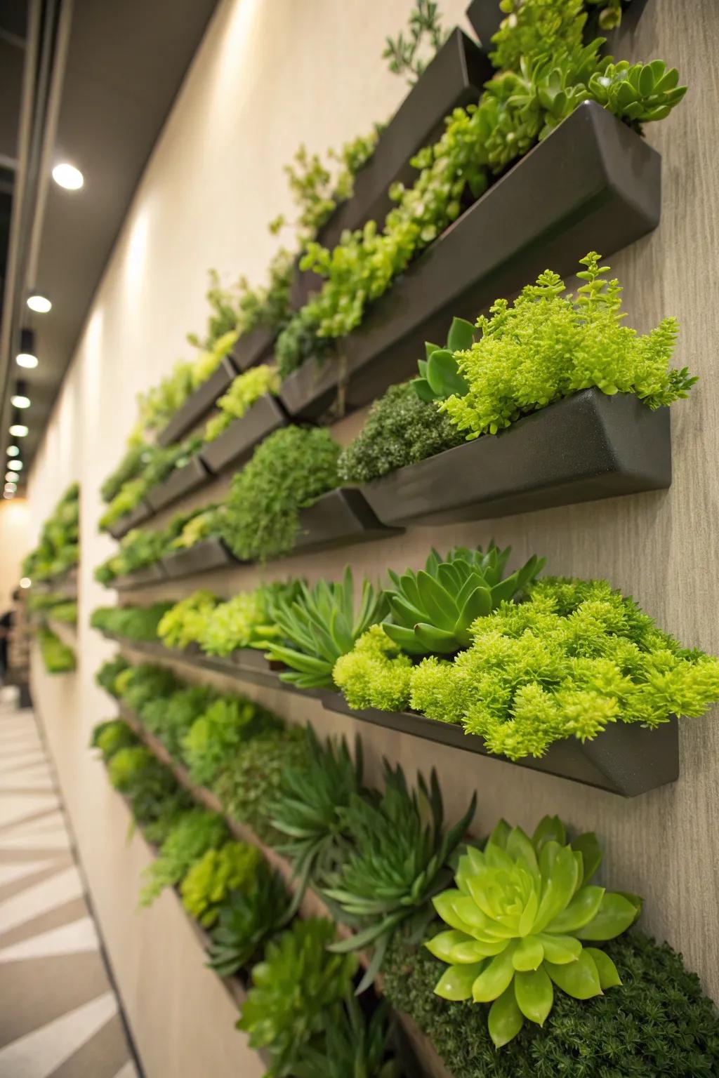 Wall planters turn sedums into living art pieces.
