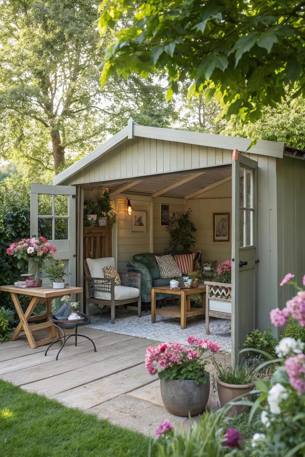 An extended living space overhang perfect for relaxing in the garden.
