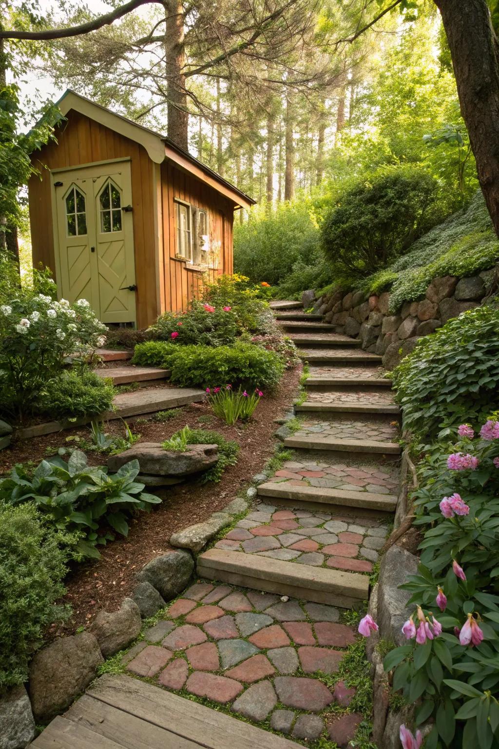 Hidden steps add an element of surprise to your garden path.