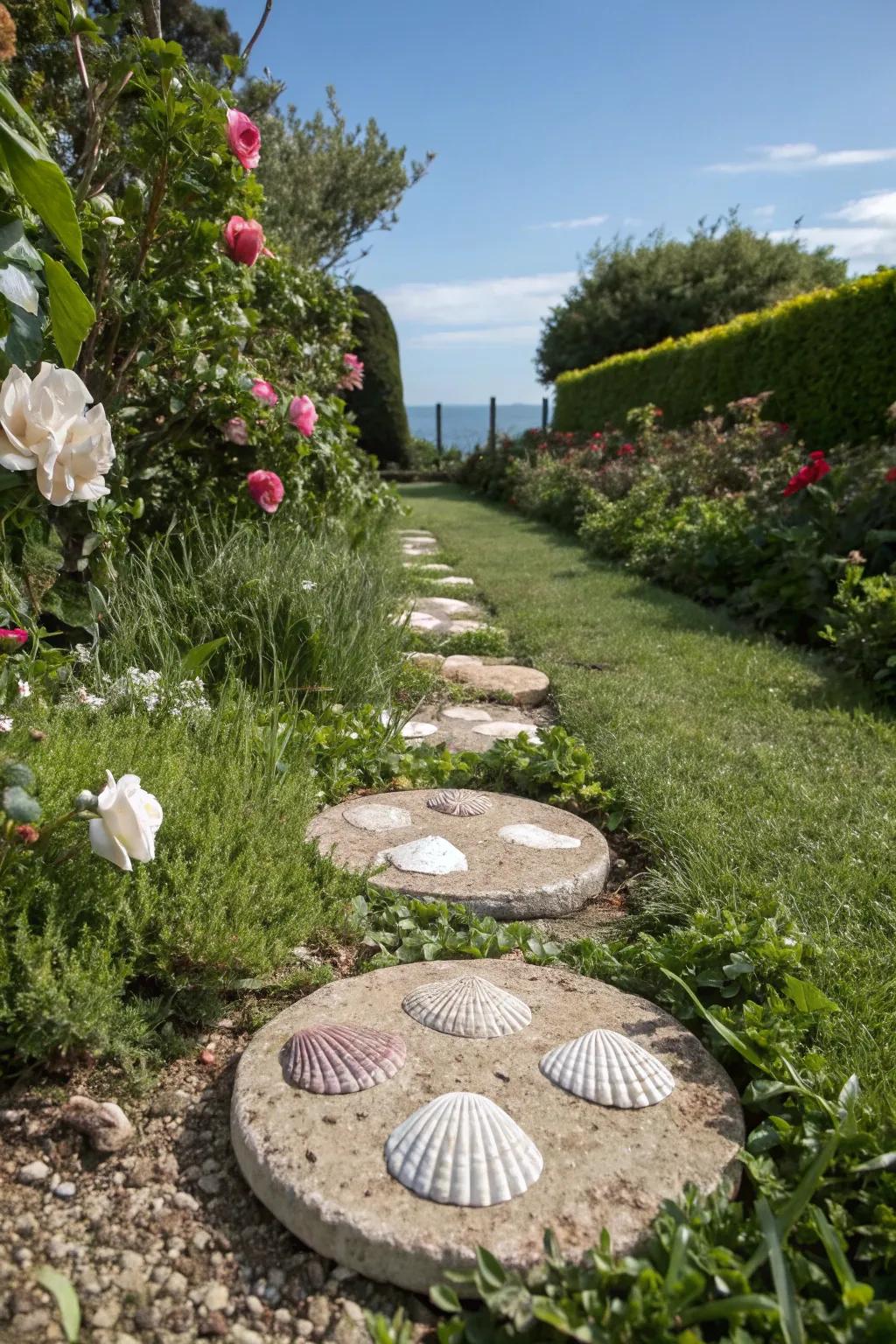 Create a unique garden path with shell-infused stepping stones.