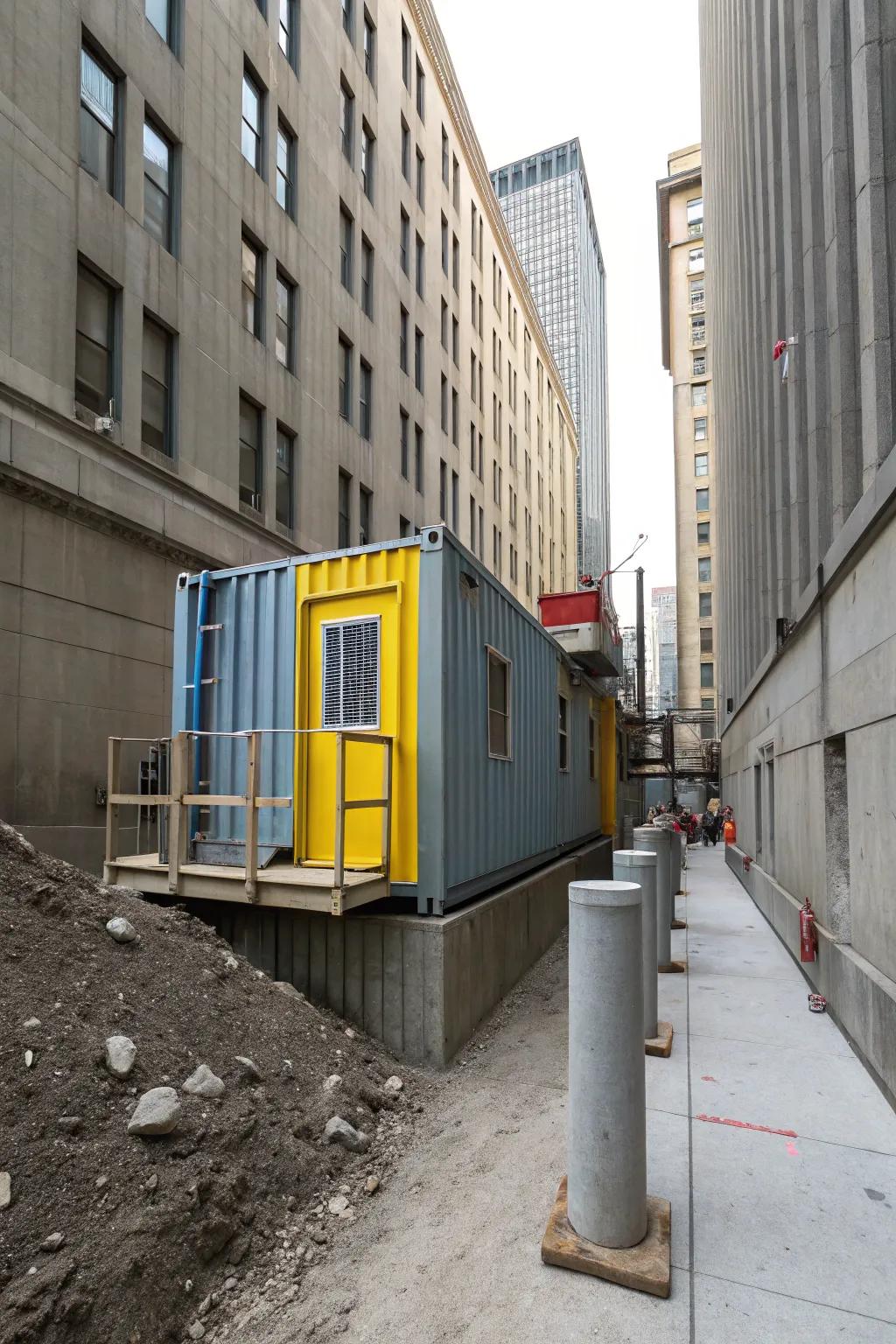 Pin piles provide compact yet strong support for urban container setups.