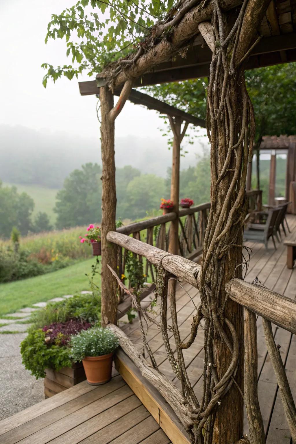 Branch railings offer a natural and unique touch.