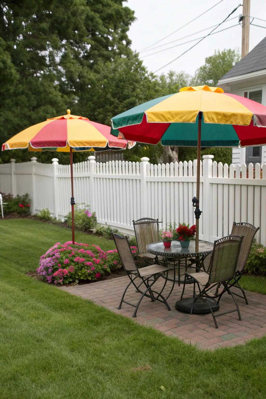 Outdoor umbrellas provide versatile and movable shade.