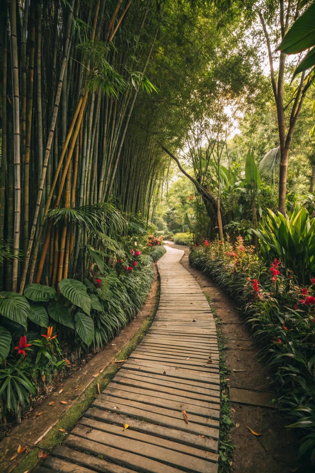 Bamboo walkways provide a sustainable and tropical touch.