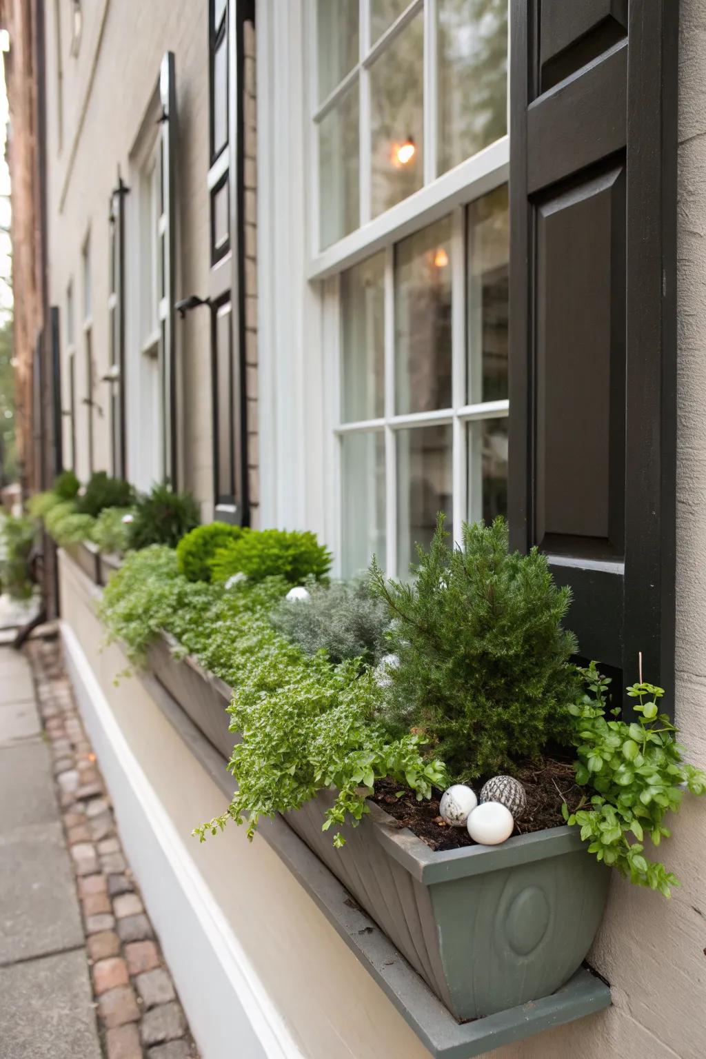 A simple, contained design keeps the holiday decor tidy and elegant.
