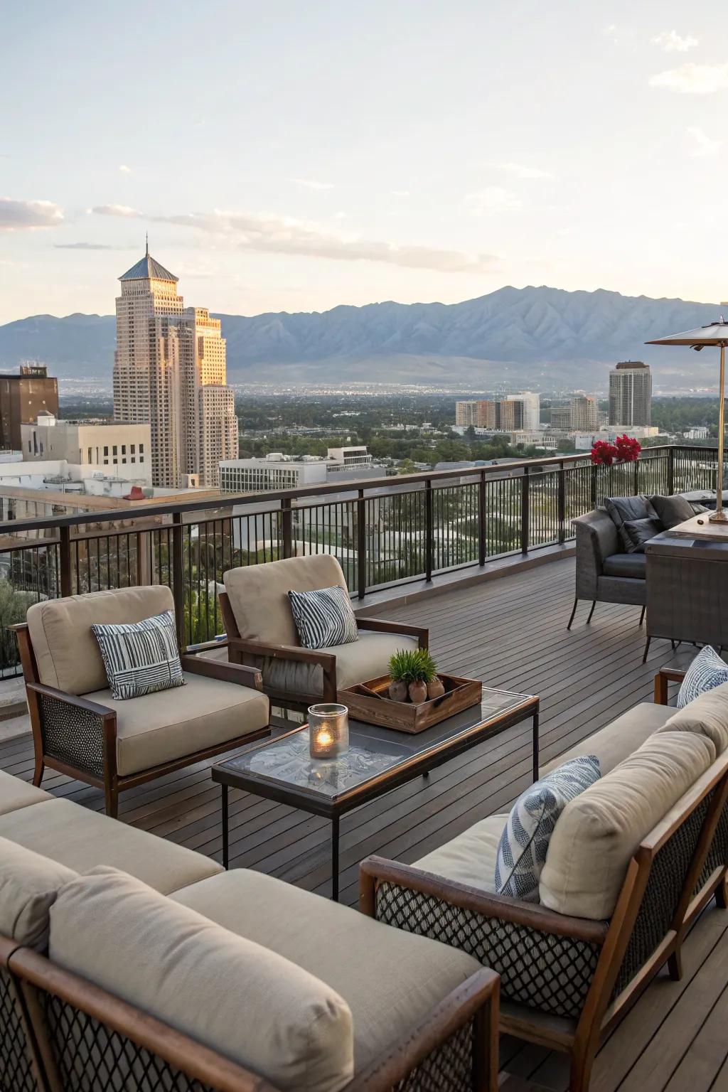 A rooftop deck offers a private retreat with stunning vistas.
