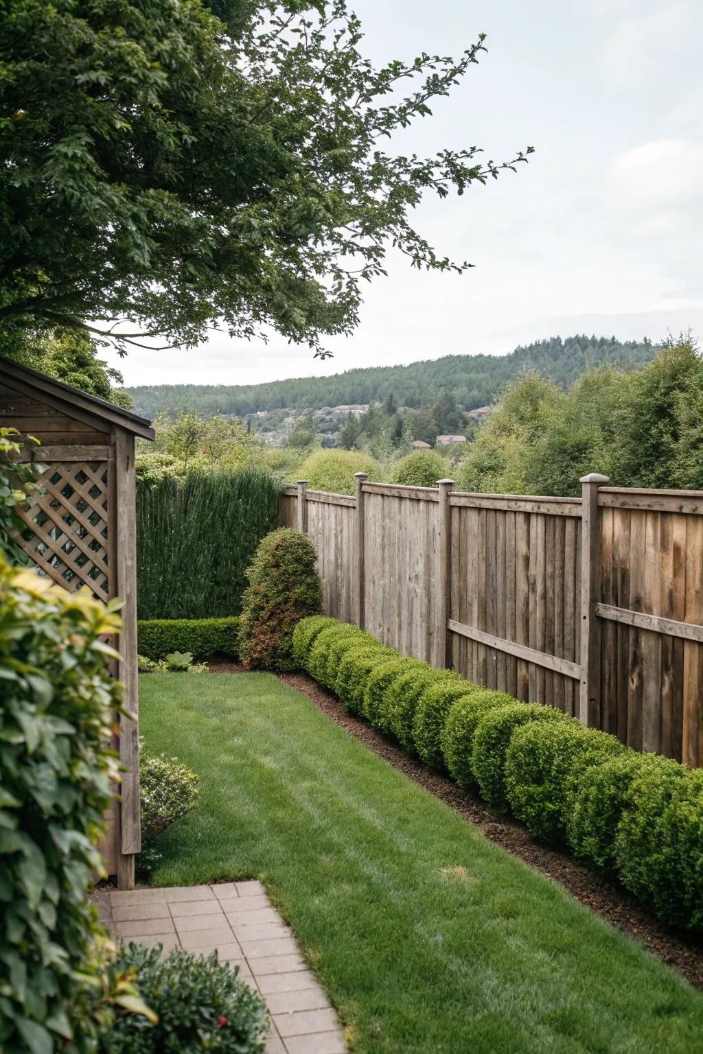 Fencing and borders create privacy and define garden spaces.