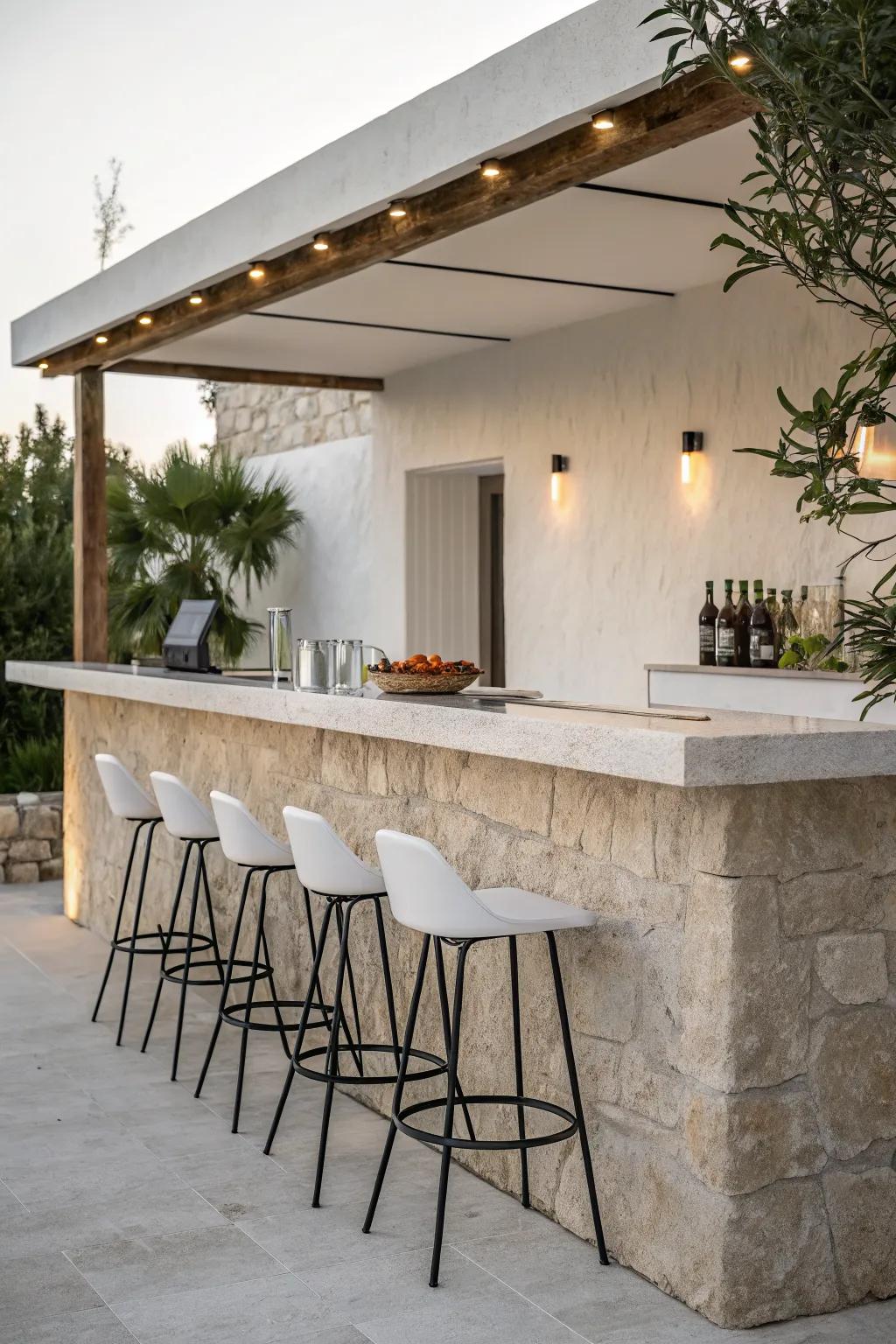 A stone bar offers a sleek and modern addition to any outdoor space.