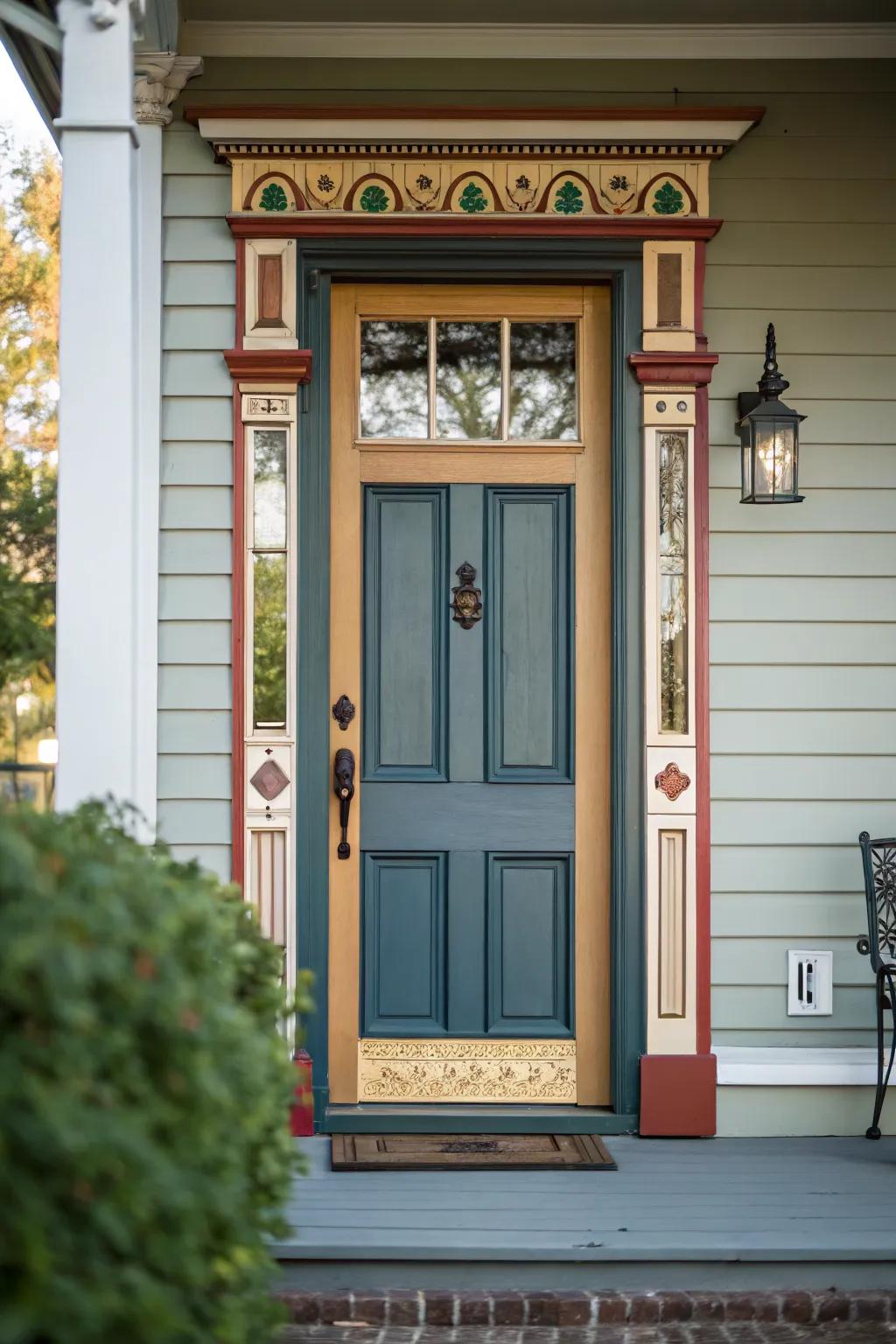 Contrasting painted trim highlighting the architectural beauty of a front door.