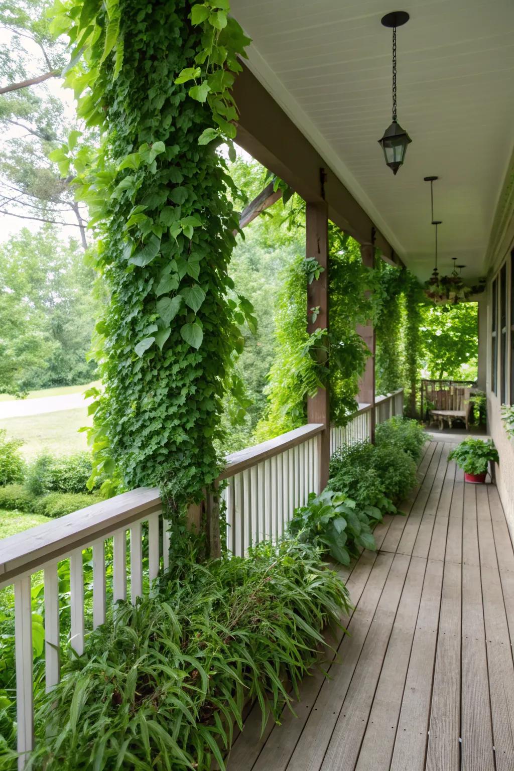 A vertical garden on your porch adds a unique and stunning green element.