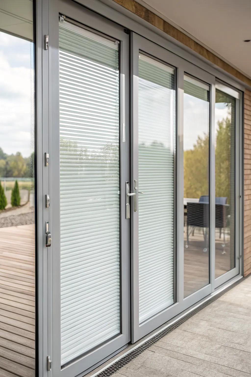 Built-in blinds offer privacy and convenience.