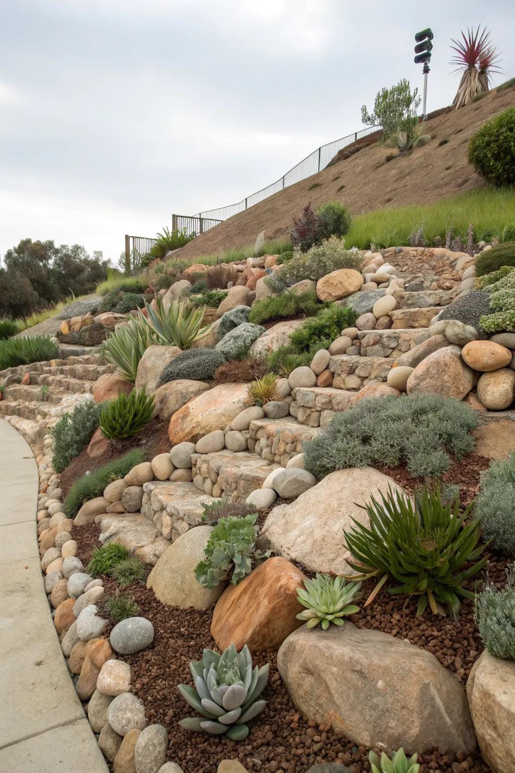 Rock gardens transform slopes into artistic landscapes.