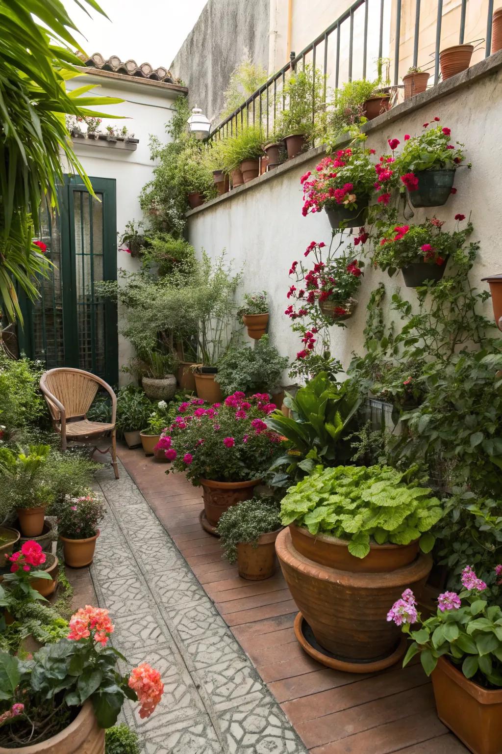 A variety of potted plants brings life and color to your patio.