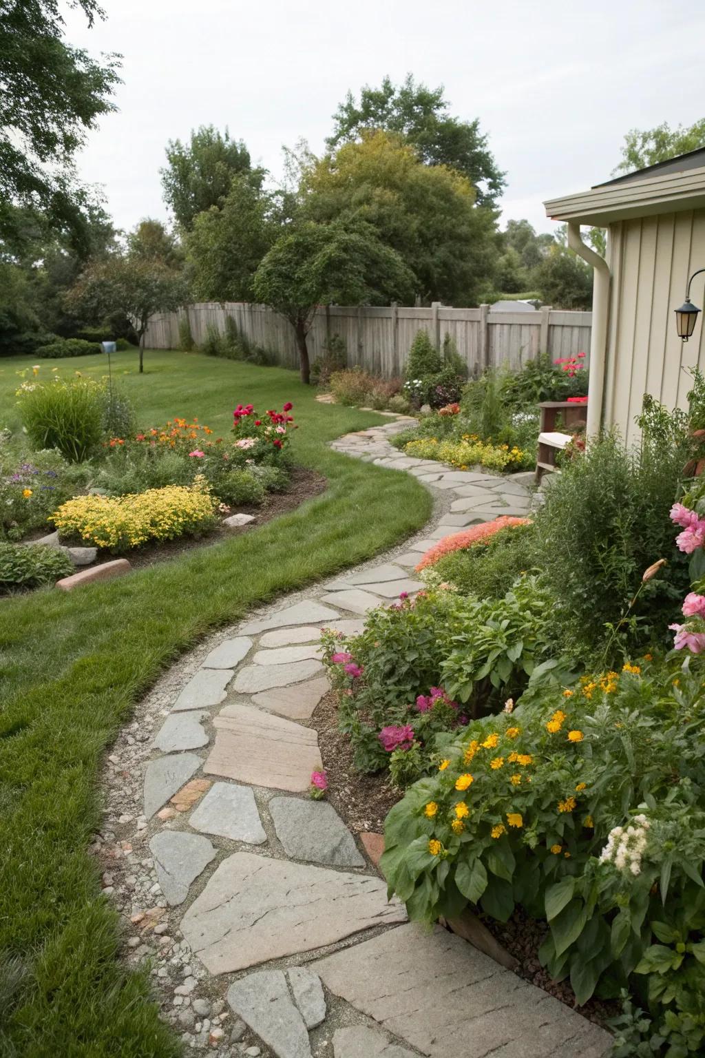 Stone paths guide visitors through your yard.