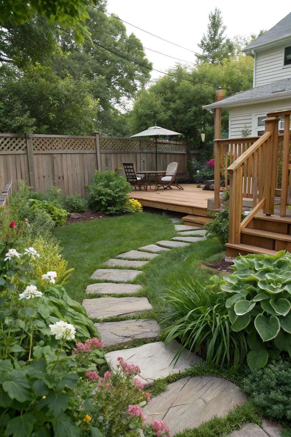 Charming pathways connect and enhance different areas of your backyard.