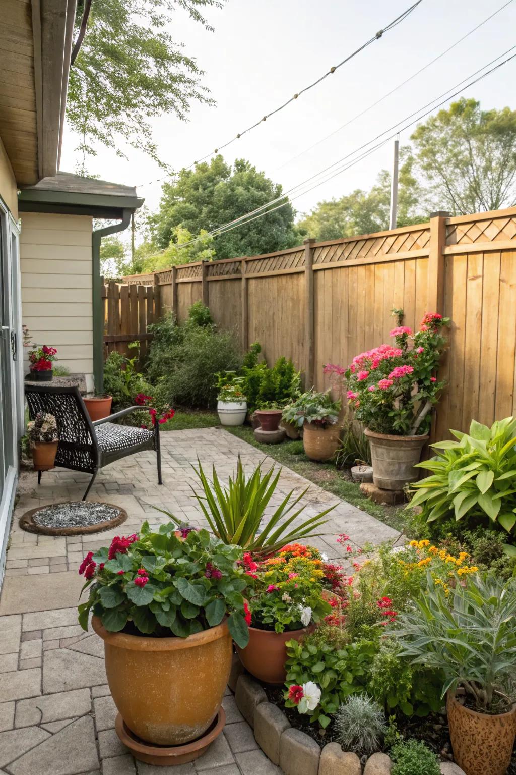 Potted plants add greenery and flexibility to your backyard.