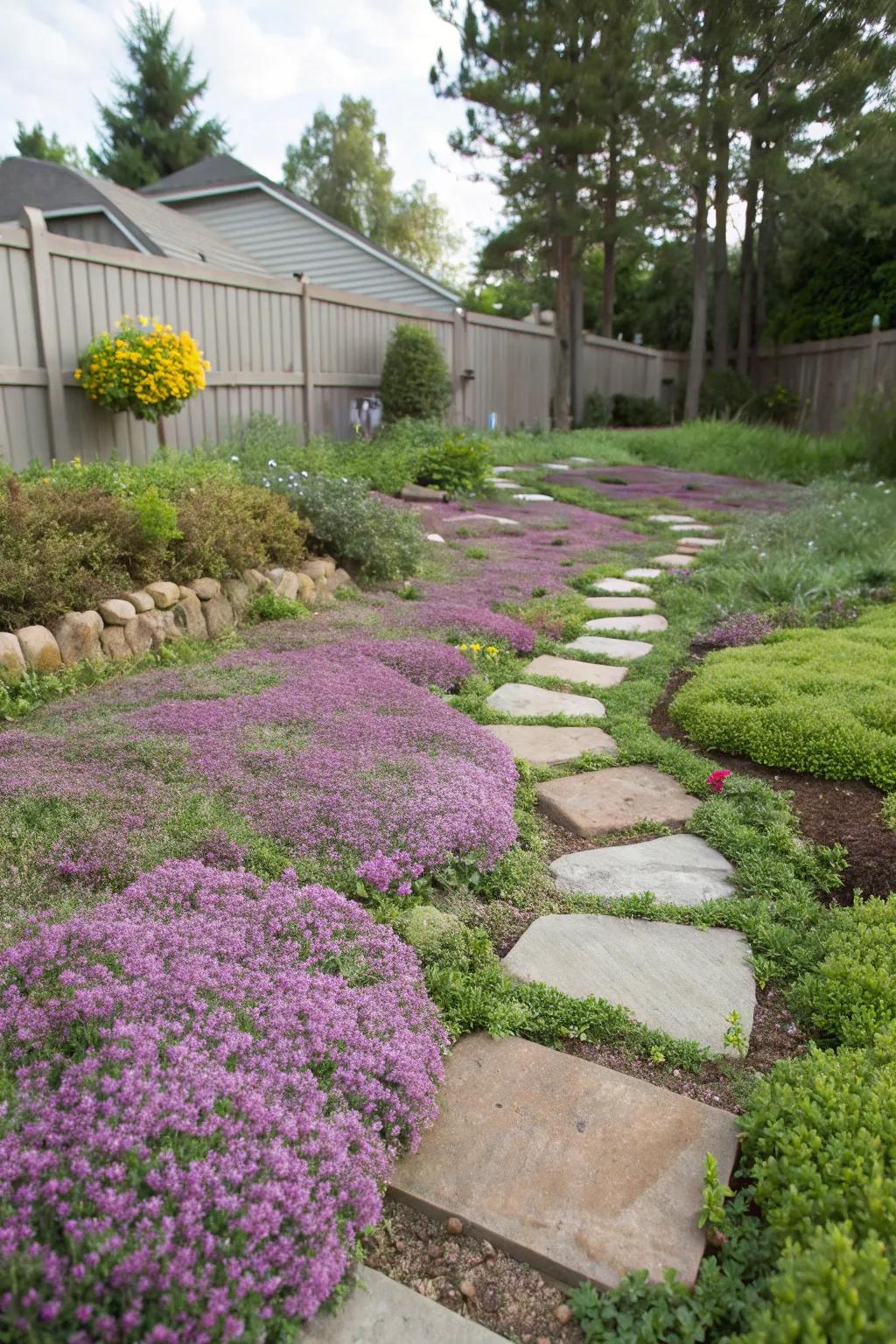 Colorful ground covers create a lush carpet.