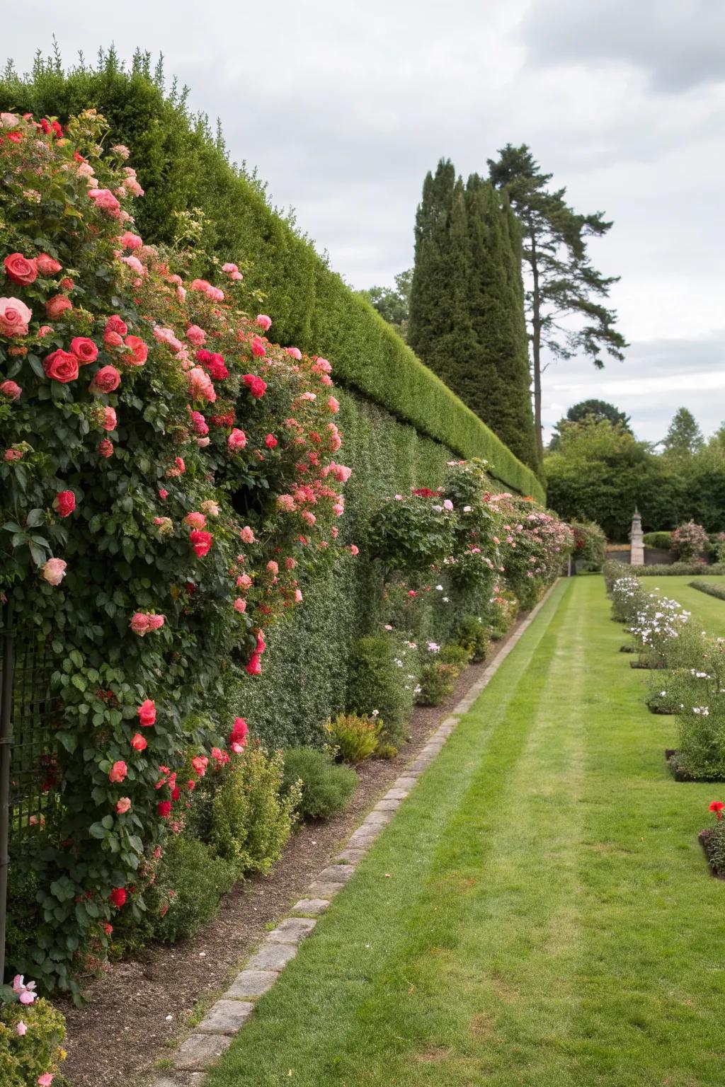Roses provide beauty and privacy as natural hedges.