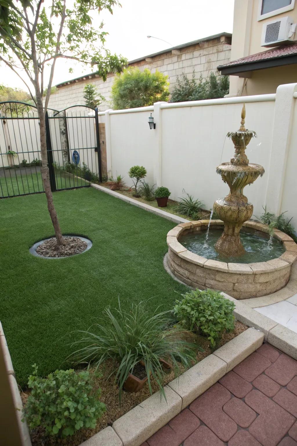 A water feature adds tranquility to your turf.