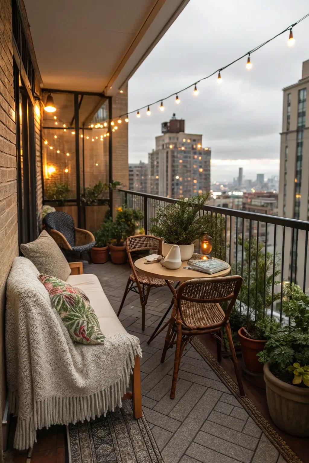 Create distinct zones for a multifunctional balcony.