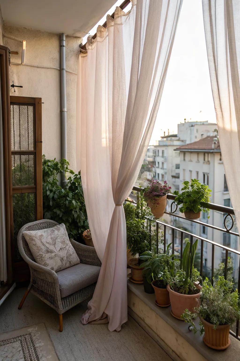 Railing curtains add a touch of elegance and privacy.
