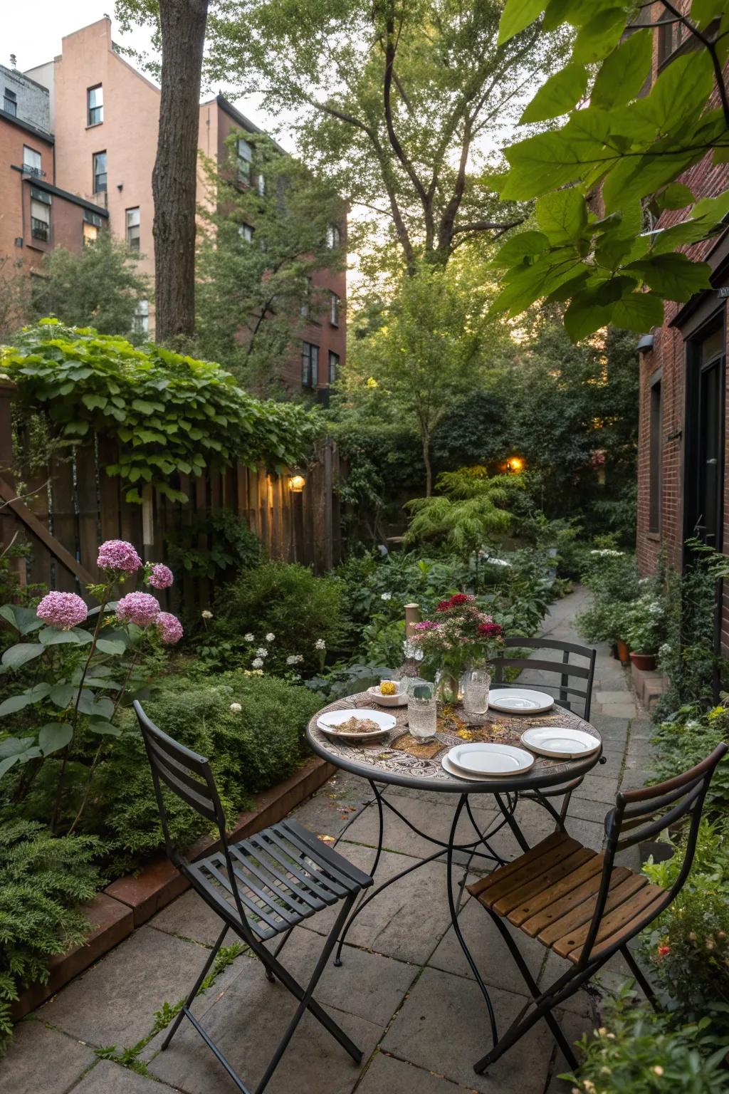 Small dining sets make outdoor meals a delightful experience.