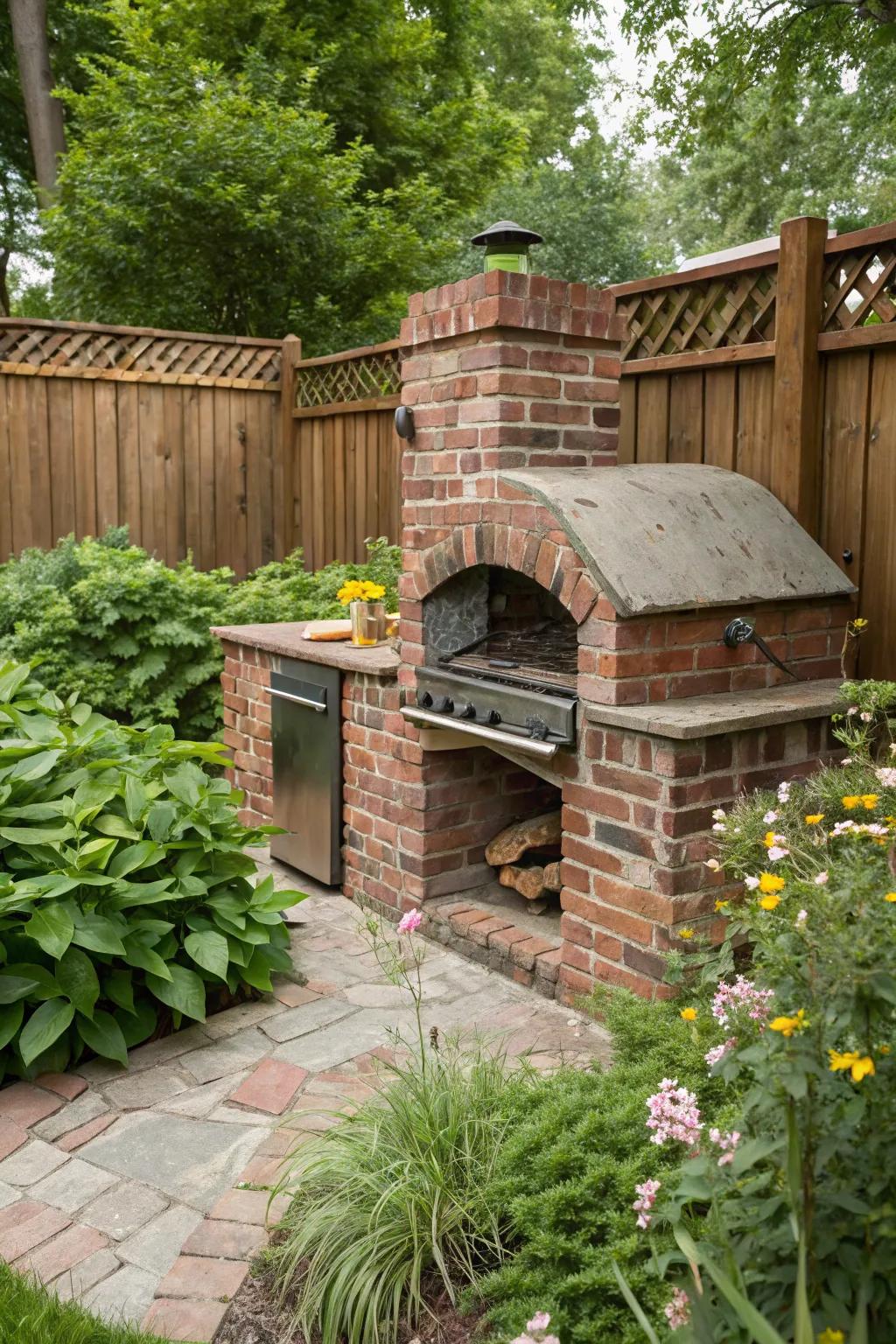 Rustic brick adds a cozy charm to your grill area.