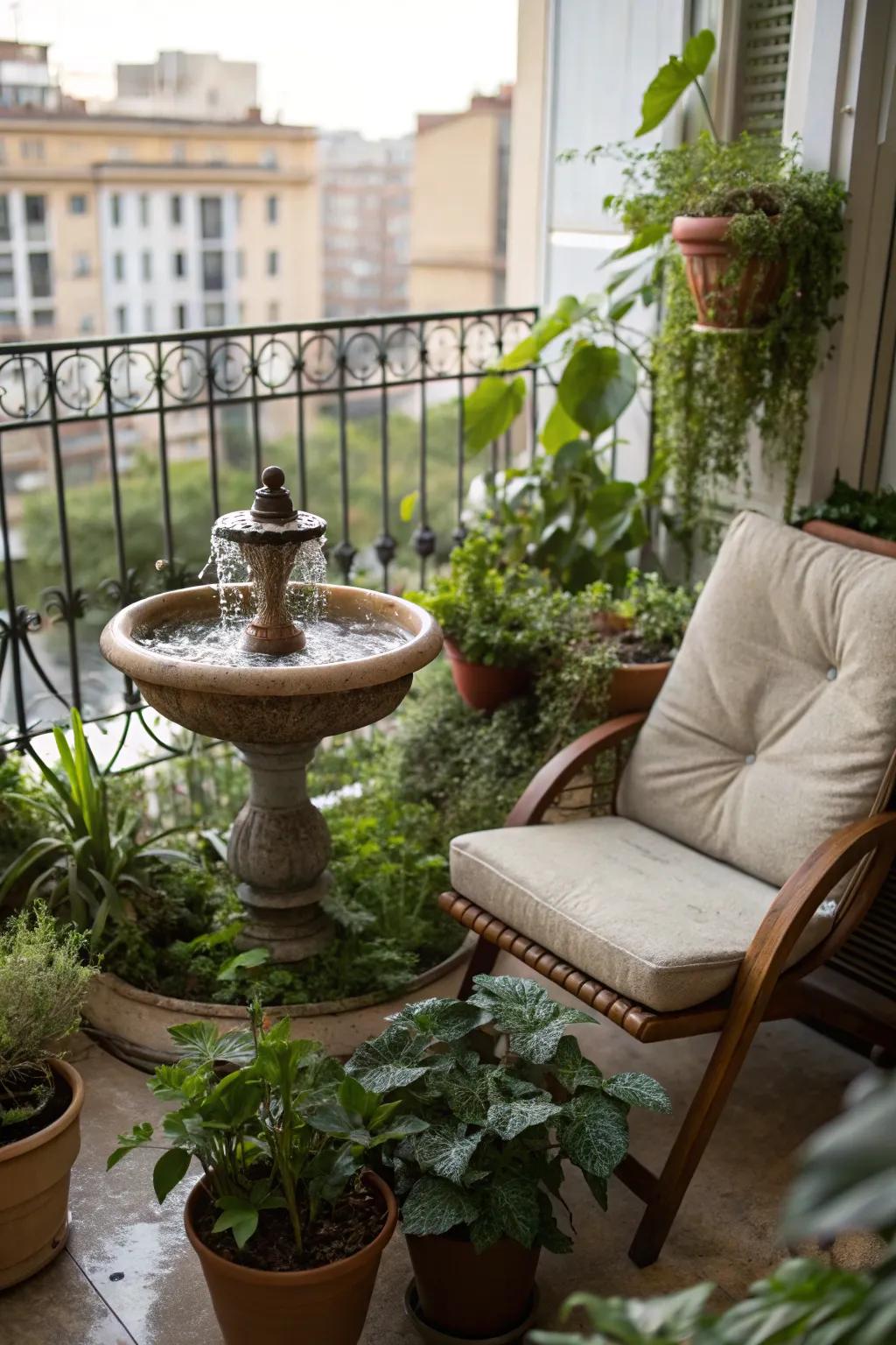 Compact fountains are ideal for cozy corners and balconies.