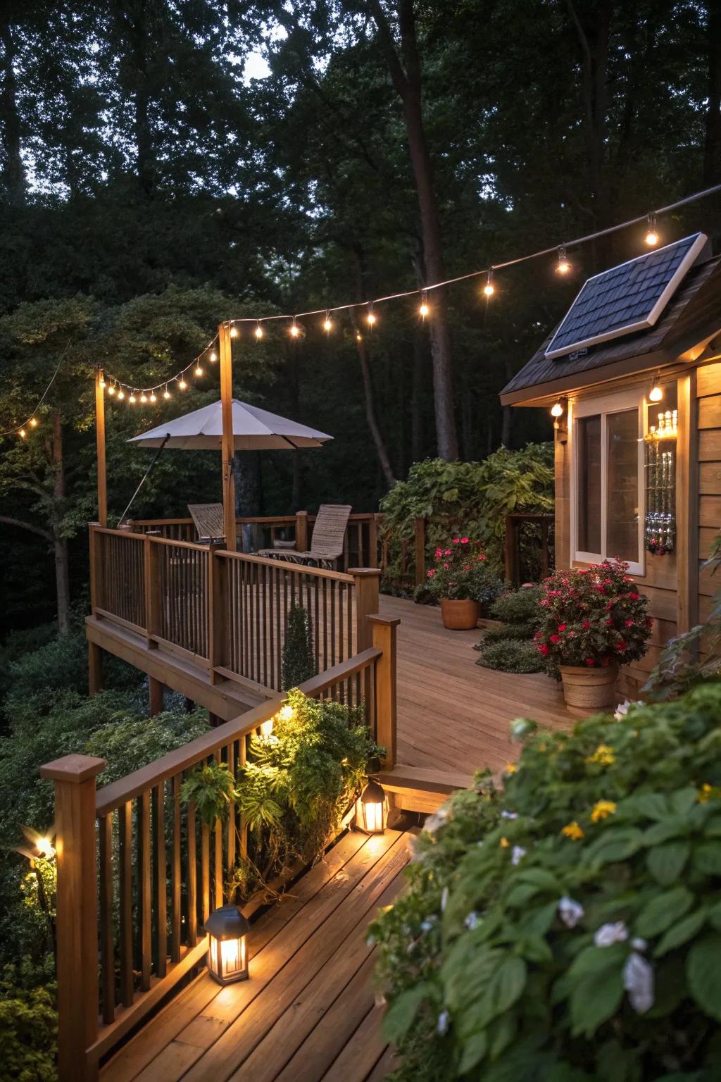Solar lights provide sustainable and beautiful lighting for your deck.