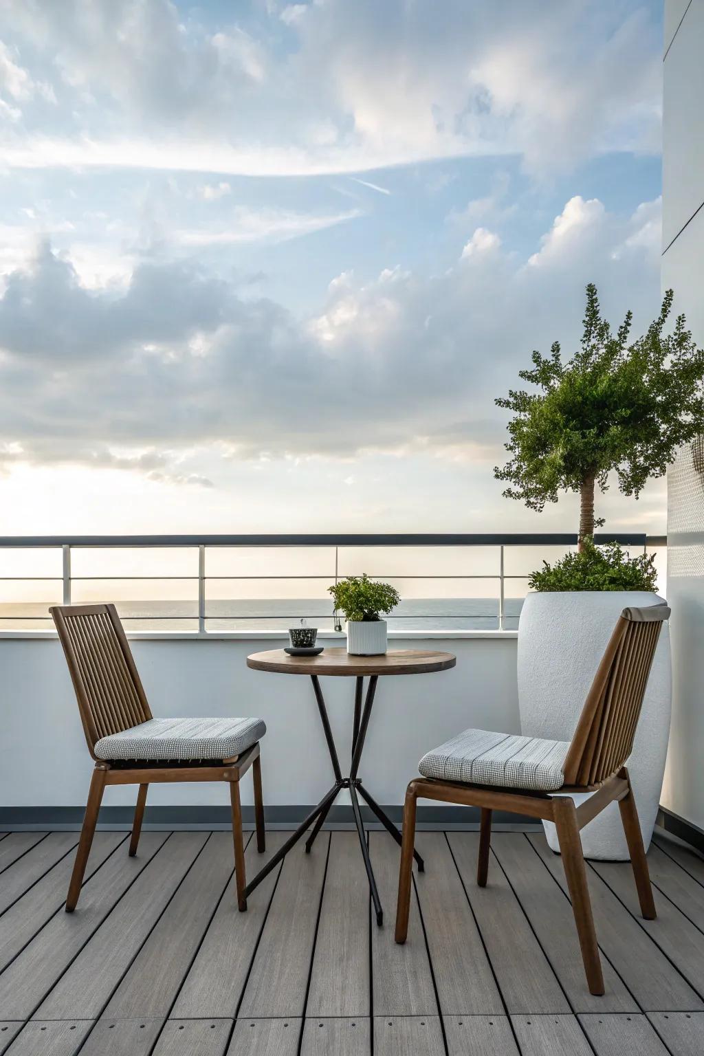 Minimalist decor keeps small decks neat and peaceful.