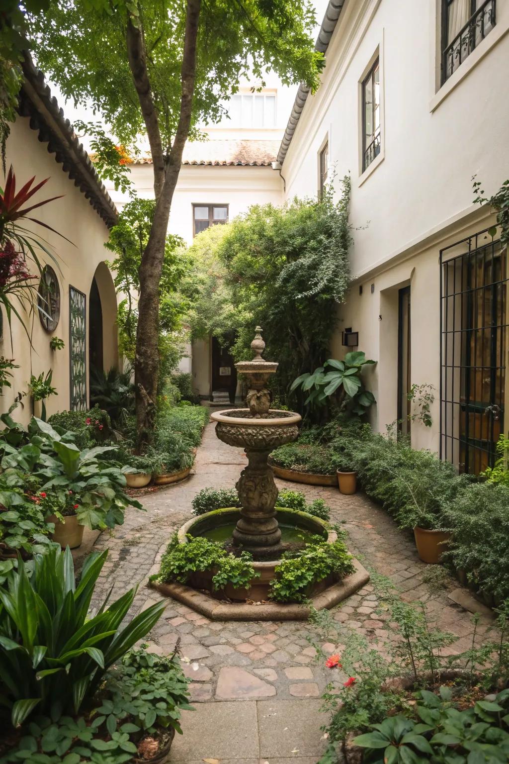 Whimsical sculpture adding charm to a courtyard.