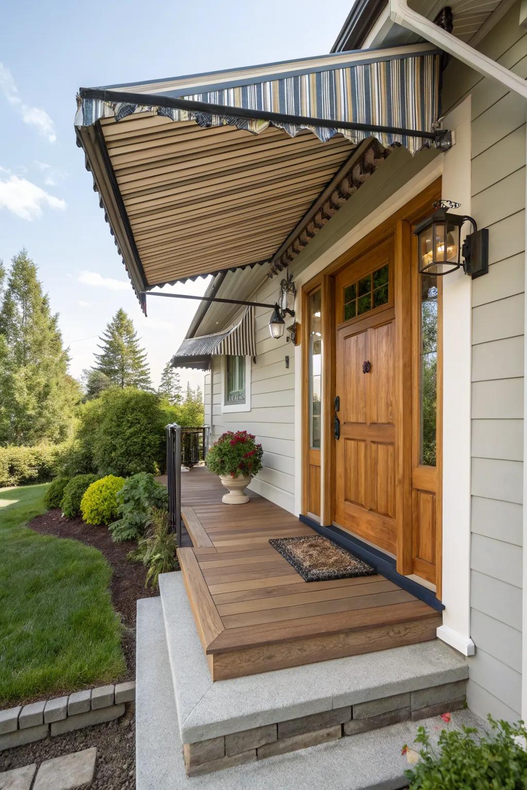 A functional awning design offers shelter and versatility.