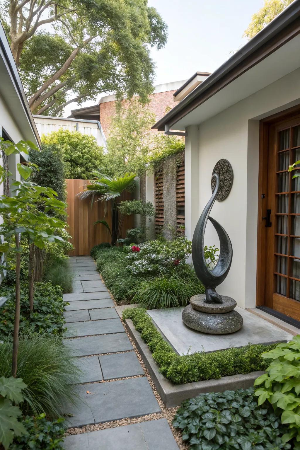 Sculptural elements add artistic flair.