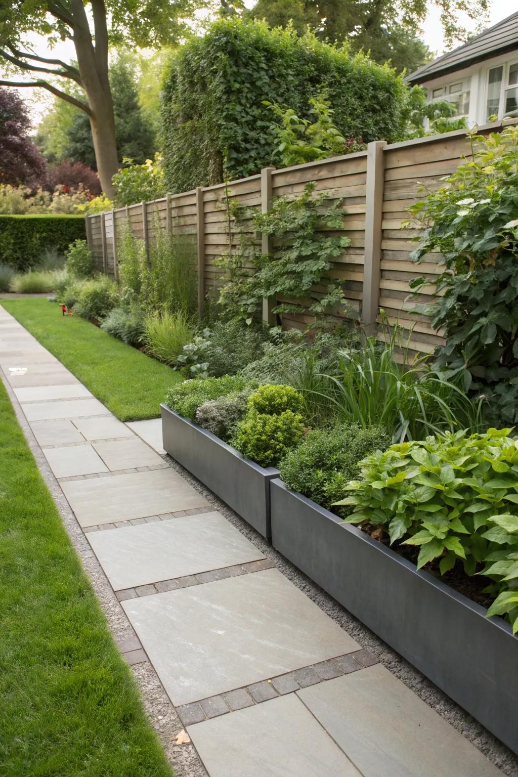 Sleek metal edging for a modern garden style.