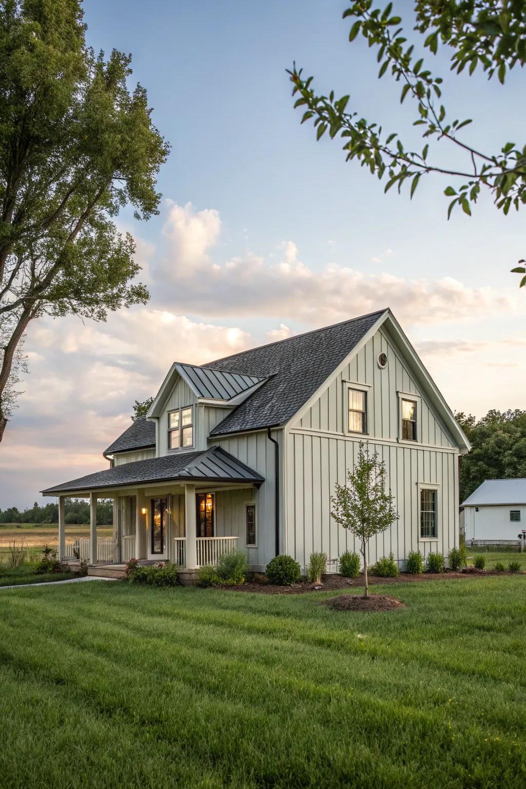 Vertical siding enhancing a farmhouse exterior