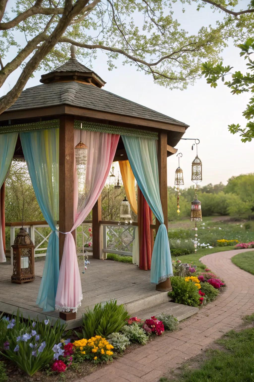 An artistic pavilion with vibrant decor and creative vibes.
