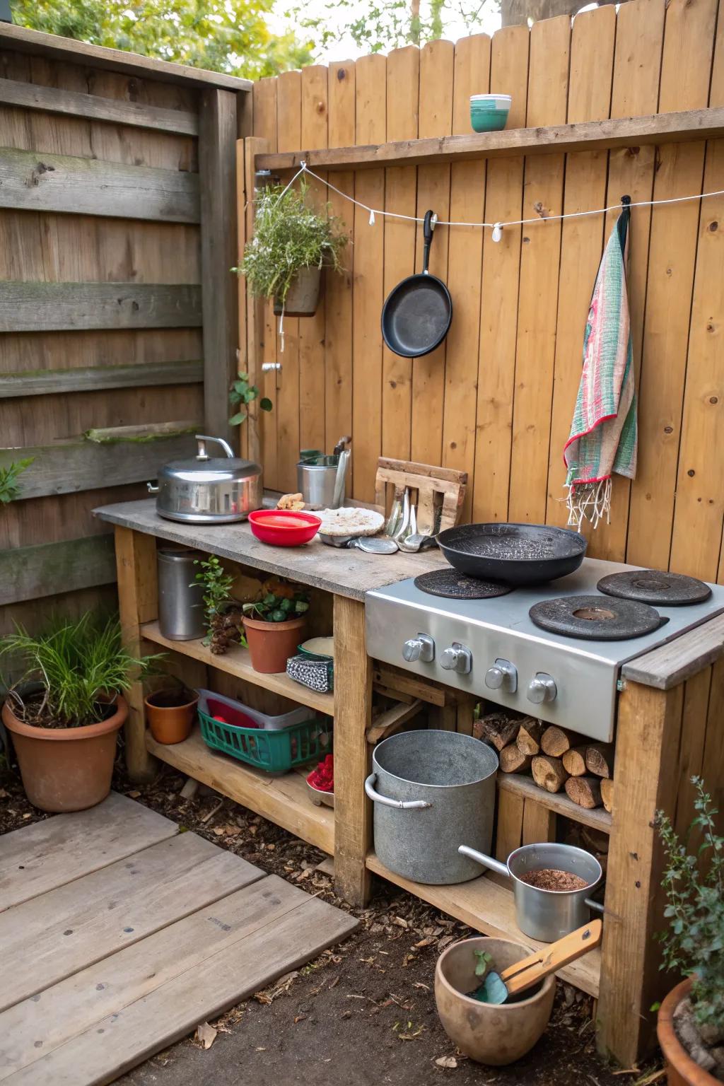 Mud kitchens inspire creativity and messy fun.