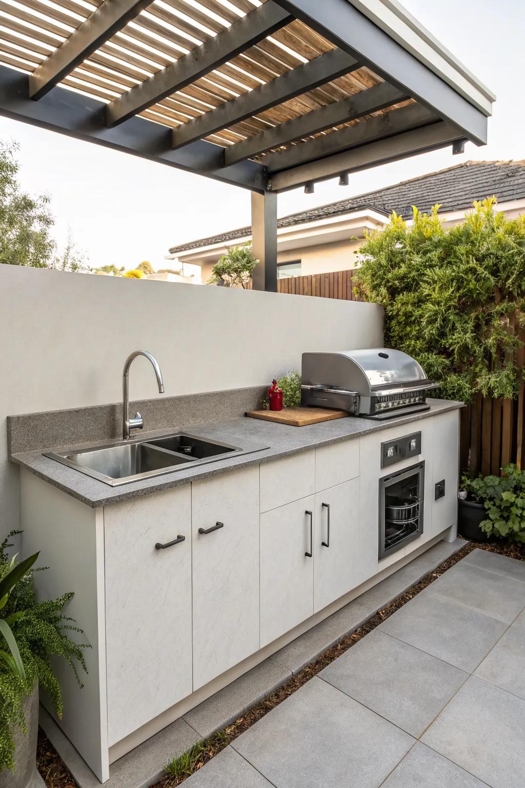 A sleek and essential compact sink in a patio kitchen.